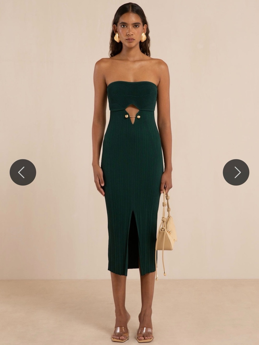 cult gaia Strapless Dark Emerald Green Ribbed Midi Dress (NEVER WORN, NEW)